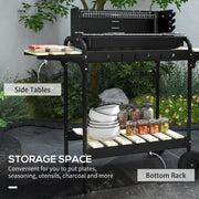 Outsunny - Charcoal Barbecue Grill with Adjustable Grill Height, Portable BBQ Trolley with Ash Catcher and Wheels, Black