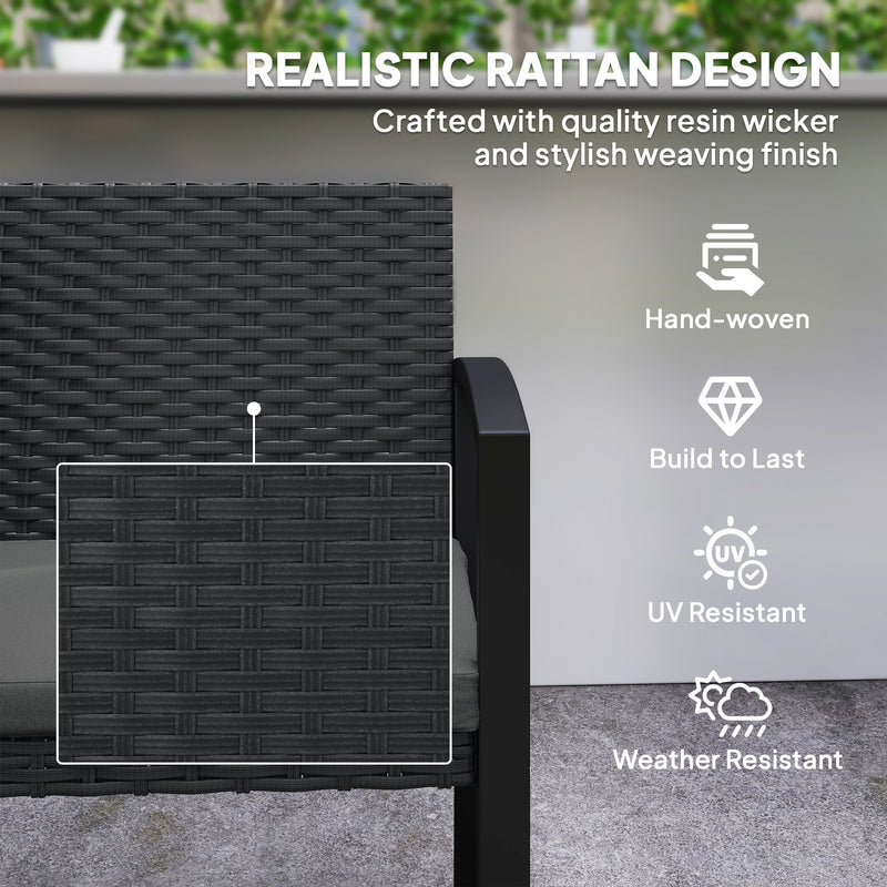 Outsunny - 2 Seater Outdoor Bench, Rattan Garden Bench Loveseat with Cushion, Armrests, Steel Frame for Patio, Porch, Light Grey