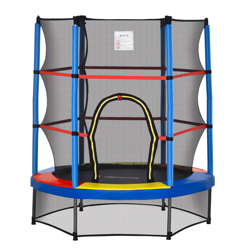 Aosom 55" Kids Trampoline with Enclosure Net for Indoor/Outdoor, Trampoline for Boys and Girls Age 3-6 Years, Multi-Coloured