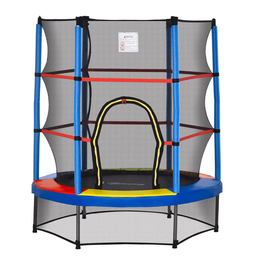 Aosom 55" Kids Trampoline with Enclosure Net for Indoor/Outdoor, Trampoline for Boys and Girls Age 3-6 Years, Multi-Coloured