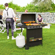 Outsunny - 4+1 Burner Propane Gas BBQ Grill, Portable Gas Barbecue Grill with Side Burner, Thermometer, Lid, Side Table, Shelf, Spice Rack, Wheels, Grease Cup for Garden, Black