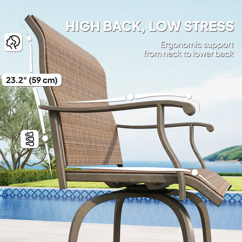 Outsunny - Outdoor Bar Stools Set of 2, Swivel Bar Height Chairs with High Back, Curved Armrests and Steel Frame for Balcony, Brown