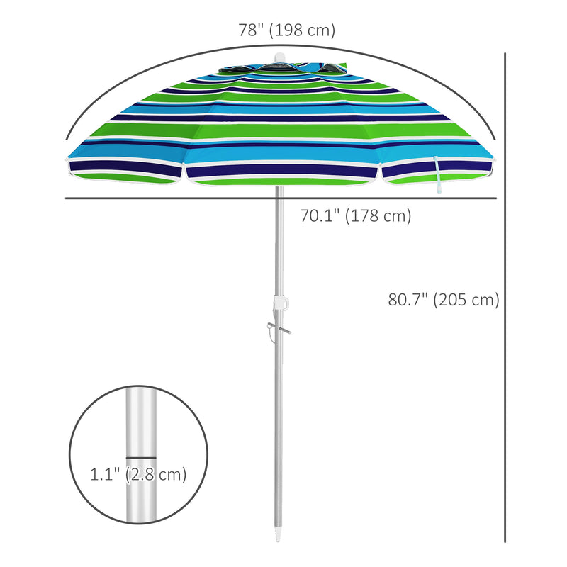 Outsunny - 6ft Travel Beach Umbrella with Sand Anchor Height Adjustable Sun Umbrella with Tilt Bag, 40+ UV Protection, Multicolour — 84D-295V00MX