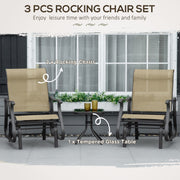 Outsunny - 3PCs Gliding Rocking Chair & Bistro Tea Table Set, Mixed Grey