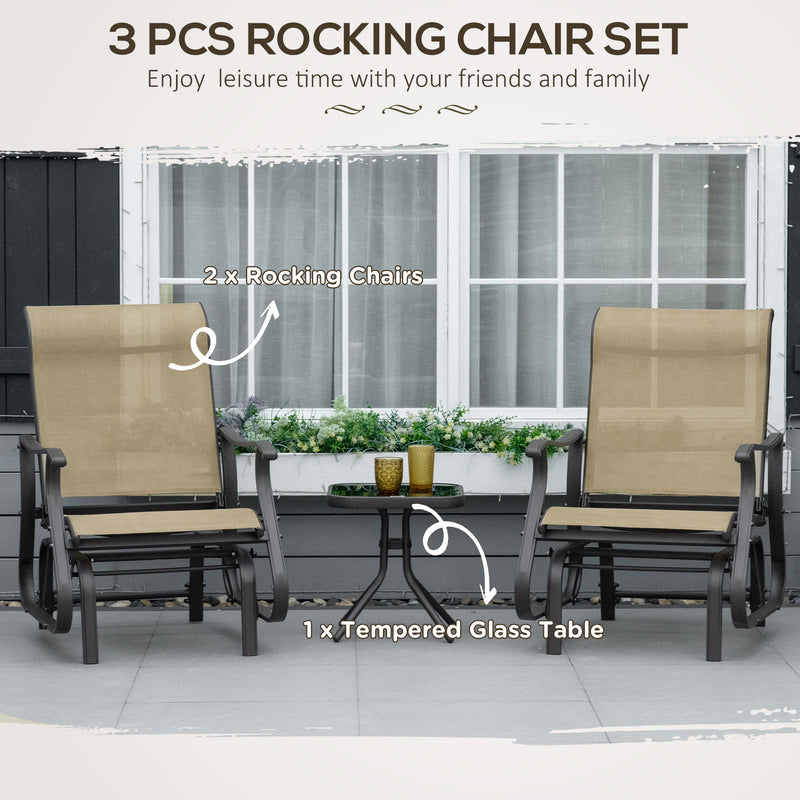 Outsunny - 3PCs Gliding Rocking Chair & Bistro Tea Table Set, Mixed Grey