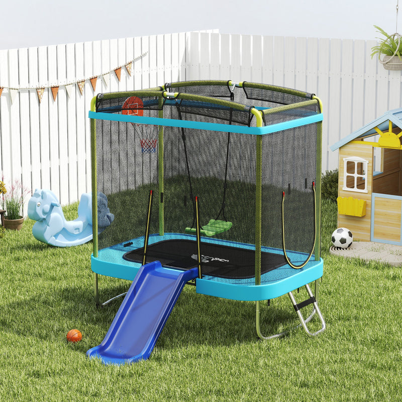Qaba 6.9FT Kids Trampoline with Safety Net, Slide, Swing, Toddler Trampoline for 3-6 Years Old Outdoor
