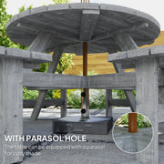 Outsunny - 8 Seater Round Wooden Pub Bench & Picnic Table, Patio Dining Set for Outdoor Patio (Umbrella Not Included)