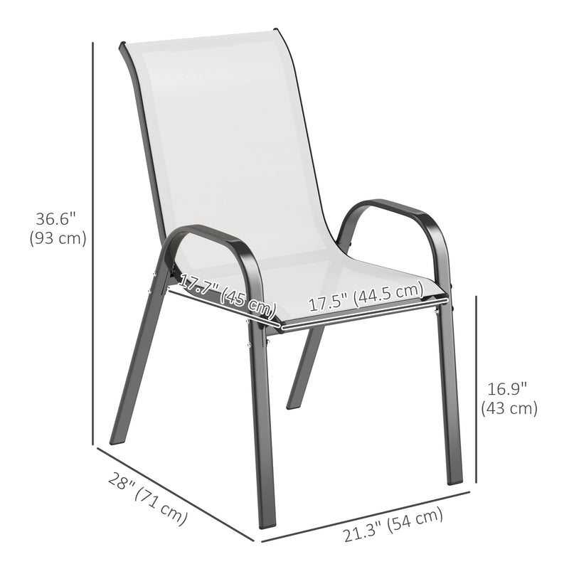 Outsunny - Set of 2 Outdoor Dining Chairs, Stackable Lawn Chairs with High Back, Breathable Mesh Seat for Garden Porch, Light Grey