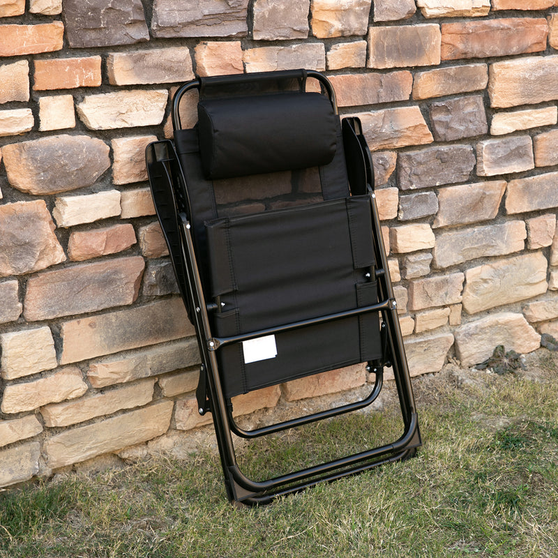 Outsunny - Double Camping Chairs Foldable w/ Reclining & Headrest, Black