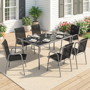 Outsunny - 7 Piece Garden Dining Set, Garden Furniture Set with Rectangle Table and 6 Stackable Chairs