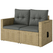 Outsunny - Wicker Outdoor Sofa with Side Trays, Rattan Patio Loveseat with Cushions for Garden Balcony, Light Grey