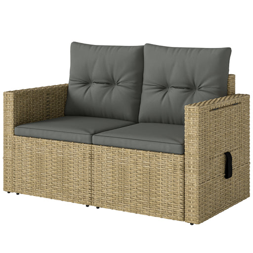 Outsunny - Wicker Outdoor Sofa with Side Trays, Rattan Patio Loveseat with Cushions for Garden Balcony, Light Grey
