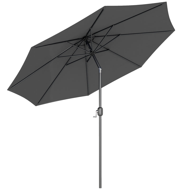 Outsunny - 10' x 8' Round Market Umbrella, Patio Umbrella with Crank Handle and Tilt, Outdoor Parasol for Garden, Bench, Lawn, Grey
