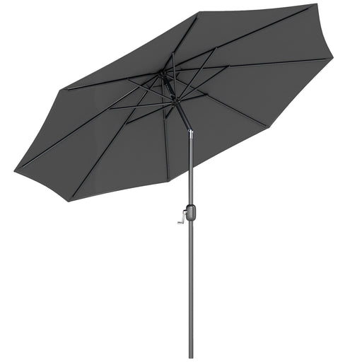 Outsunny - 10' x 8' Round Market Umbrella, Patio Umbrella with Crank Handle and Tilt, Outdoor Parasol for Garden, Bench, Lawn, Grey