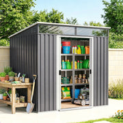 6.5x4FT Galvanised Metal Shed with Foundation Kit, Lockable Garden Tool Storage House with Sliding Doors, Vents, Grey