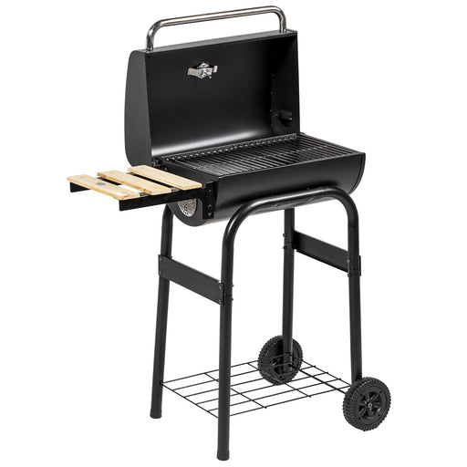 Outsunny - Charcoal Barbecue Grill, BBQ with Thermometer, Shelves and Wheels, Black