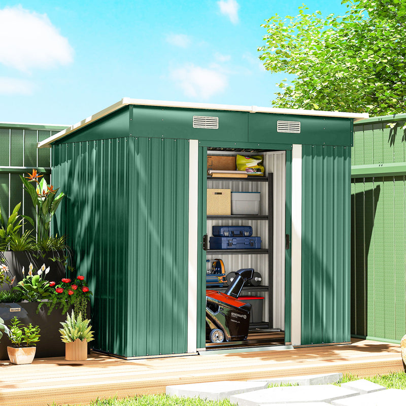 7'x 4' Metal Patio Storage Shed Garden Lockable Shed Tool Utility Storage Unit, Green
