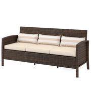 Outsunny - 3-Seater Wicker Sofa, PE Rattan Outdoor Couch Conversation Furniture with Removable Cushions for Patio, Garden, Brown