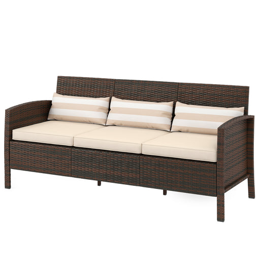 Outsunny - 3-Seater Wicker Sofa, PE Rattan Outdoor Couch Conversation Furniture with Removable Cushions for Patio, Garden, Brown