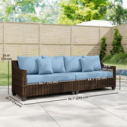 Outsunny - PE Wicker Outdoor Couch Sofa, 4-Seater Modular Patio Furniture Lounge Set with 2 Loveseats, Cushions, Pillows, Blue