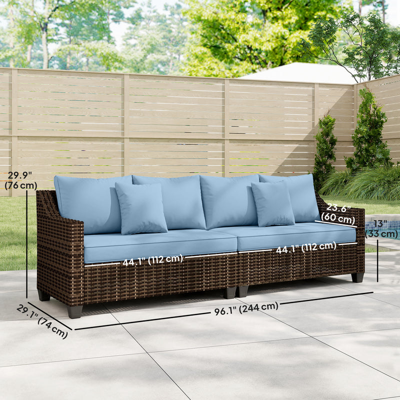 Outsunny - PE Wicker Outdoor Couch Sofa, 4-Seater Modular Patio Furniture Lounge Set with 2 Loveseats, Cushions, Pillows, Blue