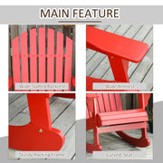 Outsunny - Wooden Adirondack Rocking Muskoka Chair with Slatted Wooden Design, Fanned Back and Classic Rustic Style, Red
