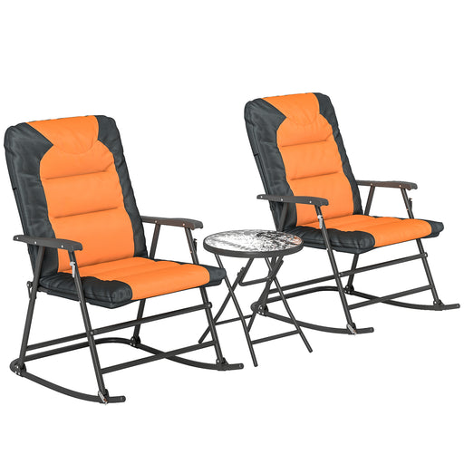 Outsunny - 3-Piece Outdoor Foldable Rocking Chair Set, Orange