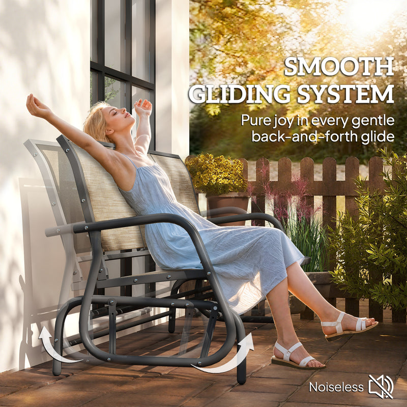 Outsunny - 3-Seat Outdoor Glider Chair, Patio Rocking Chair, Steel Frame, Sling Fabric Seat for Garden, Backyard, Lawn, Brown