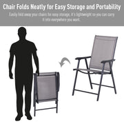 Outsunny - 2-Piece Folding Dining Chair Set for Relaxing on Patio, Balcony, or Garden, Comfortable Outdoor Furniture with Armrests, Grey