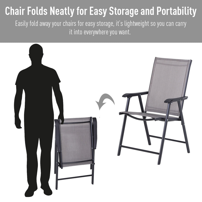 Outsunny - 2-Piece Folding Dining Chair Set for Relaxing on Patio, Balcony, or Garden, Comfortable Outdoor Furniture with Armrests, Grey