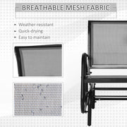Outsunny - Patio Glider with Breathable Mesh Fabric Seat & Backrest, Metal Frame Outdoor Glider Swing Chair with Armrests, Grey