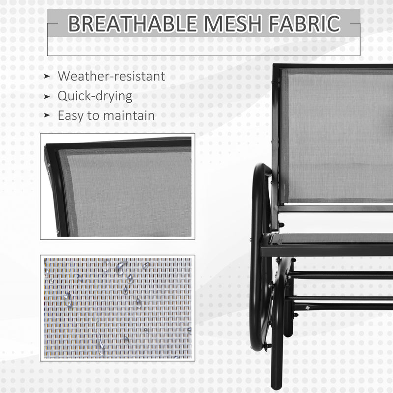 Outsunny - Patio Glider with Breathable Mesh Fabric Seat & Backrest, Metal Frame Outdoor Glider Swing Chair with Armrests, Grey