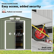 9.1'x6.4'x6.3' Garden Storage Shed w/ Foundation Kit Metal Tool Storage House w/ Double Doors Light Green