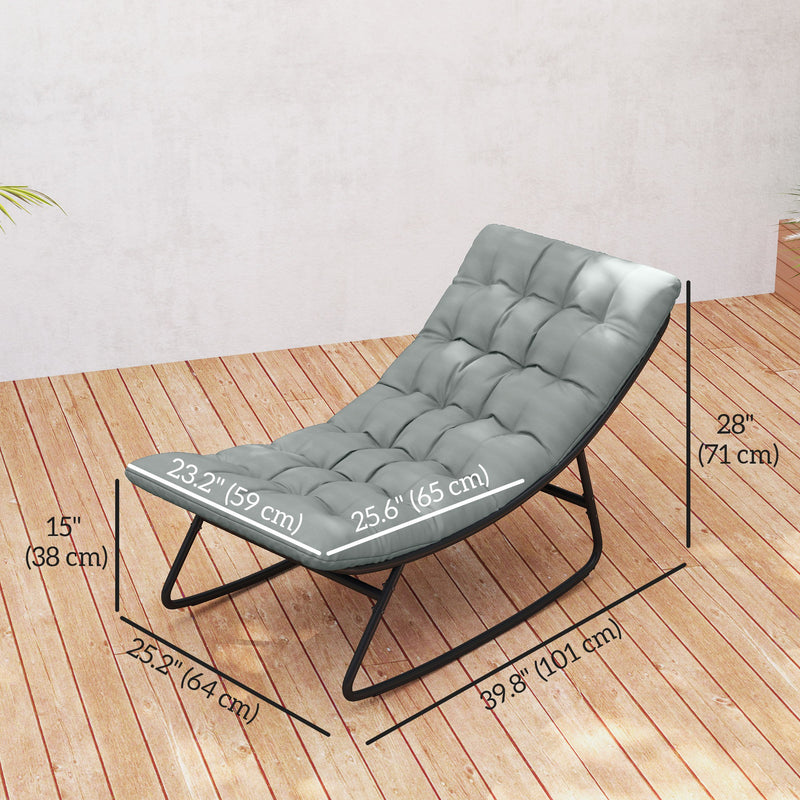 Outsunny - Outdoor Patio Rocking Chair with Cushion, Steel Frame Balcony Chair with Mesh Deep Seat for Porch, Garden, Grey