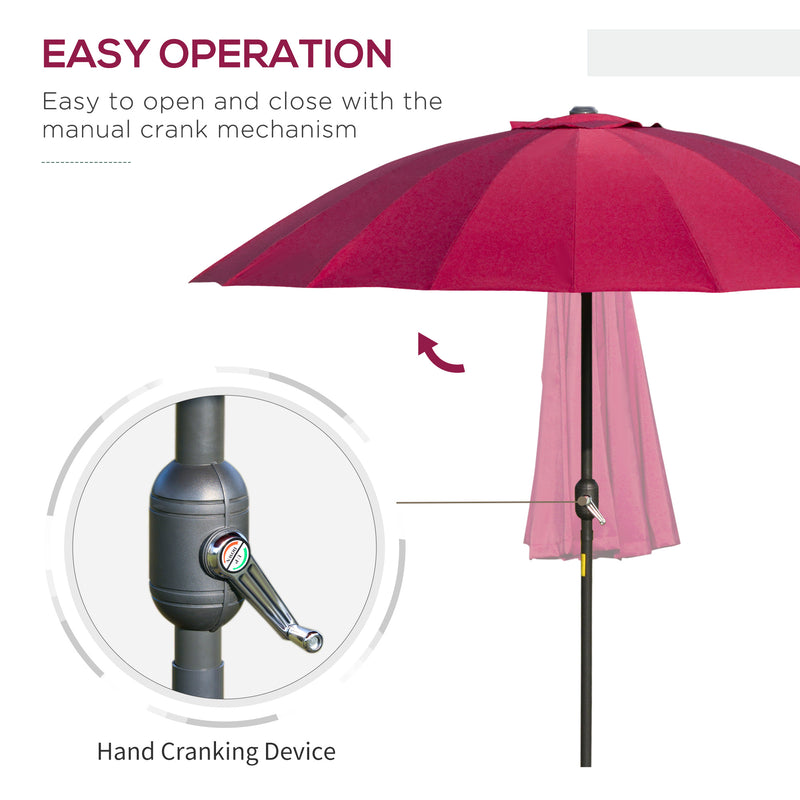 Outsunny - 8ft Shanghai Garden Parasol Umbrella with Crank & Tilt, Adjustable Outdoor Sun Shade, Wine Red — 84D-103WR