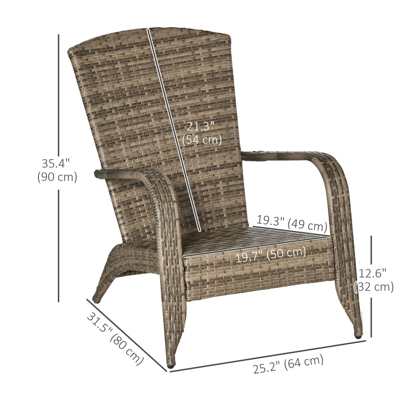 Outsunny - Patio Wicker Adirondack Chair, Outdoor PE Rattan Fire Pit Chair, Muskoka Chair w/ Soft Cushions, Tall Curved Backrest and Comfortable Armrests for Deck Garden, Blue