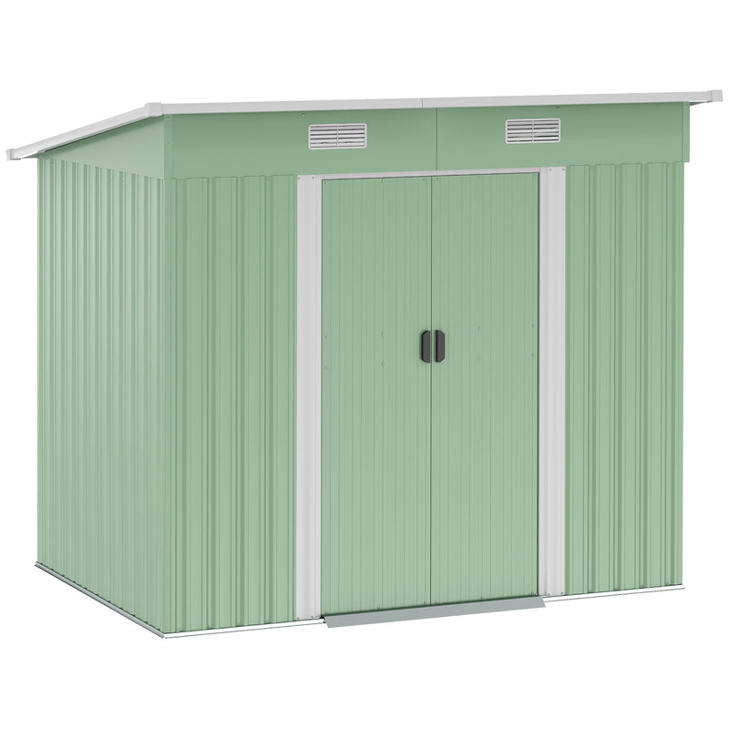 7'x 4' Metal Patio Storage Shed Garden Lockable Shed Tool Utility Storage Unit, Light Green