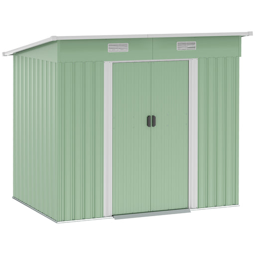 7'x 4' Metal Patio Storage Shed Garden Lockable Shed Tool Utility Storage Unit, Light Green