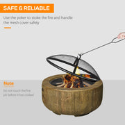 Outsunny - Outdoor Fire Pit, 24 Inch Metal Wood Burning Fireplace with Spark Cover, Poker, Woodgrain Design, Light Brown