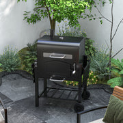 Outsunny - Charcoal Smoker Adjustable Height, Folding Shelves, Thermometer, and Wheels, Black