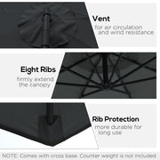 9.7ft Offset Patio UmbrellaCantilever Parasol with Crank Handle, 8 Ribs and Cross Base for Outdoor, Sun Shade, Black