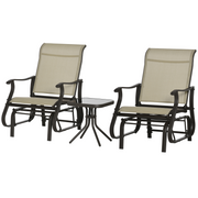 Outsunny - 3PCs Gliding Rocking Chair & Bistro Tea Table Set, Mixed Grey