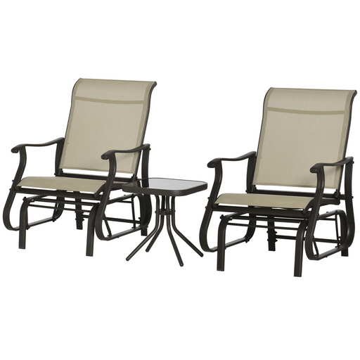 Outsunny - 3PCs Gliding Rocking Chair & Bistro Tea Table Set, Mixed Grey