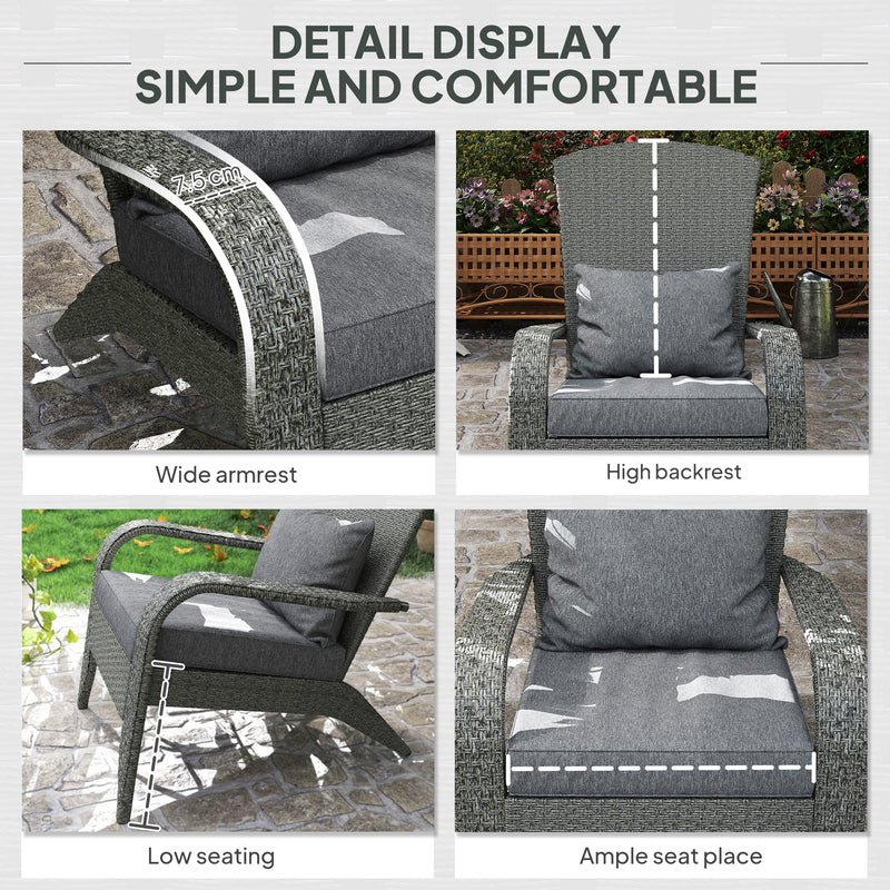 Outsunny - Wicker Adirondack Chair, PE Rattan Outdoor Fire Pit Chair Muskoka Chair with Cushions, Heather Grey