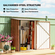 3.3' x 3.4' Lean-to Garden Storage Shed, Outdoor Galvanized Steel Tool House with Lockable Door for Patio, Teak