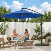 9.7 ft Offset Patio Umbrella with Water/Sand Fillable Weights, Garden Hanging Parasol with Locking Latch, Navy Blue