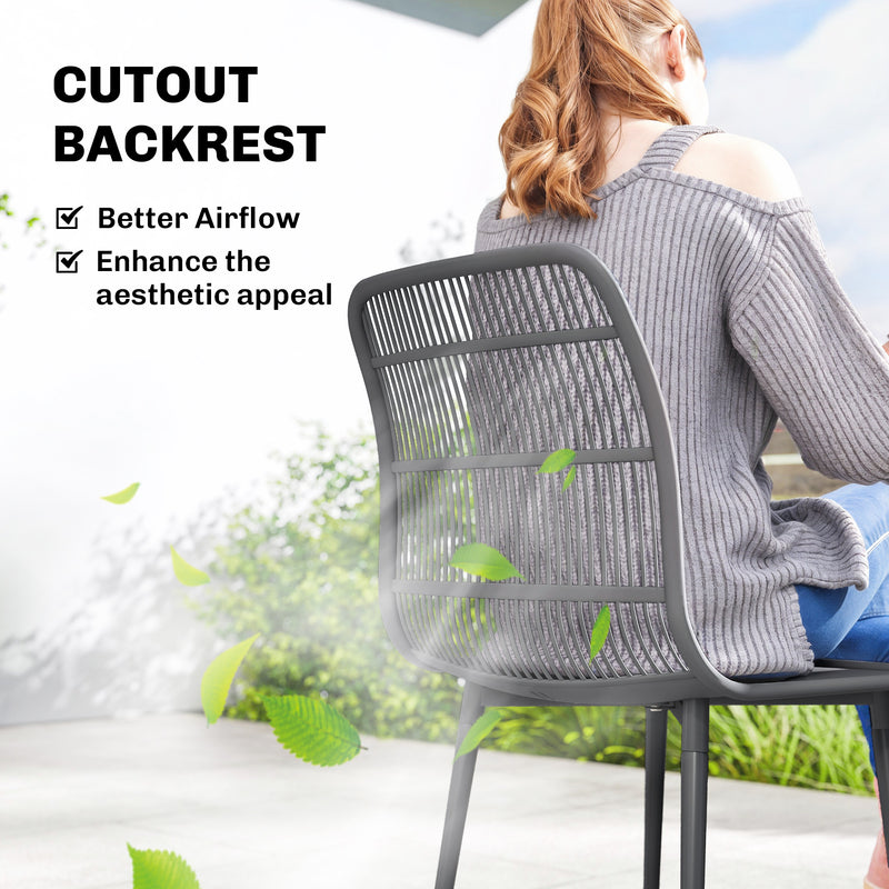 Outsunny - Outdoor Dining Chairs Set of 4, Patio Chairs with Slotted Backrest, Grey