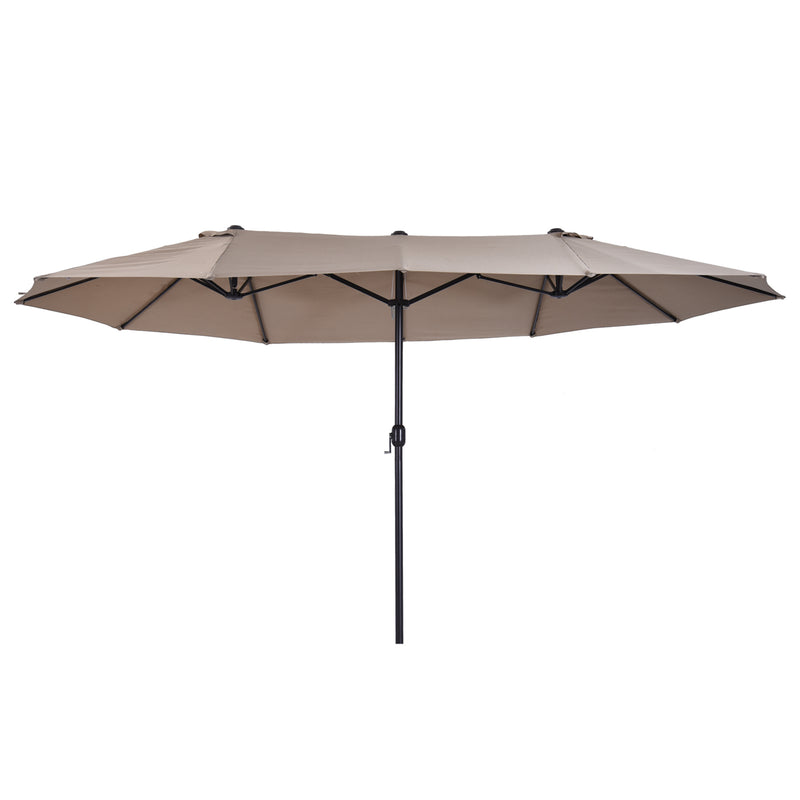 Outsunny - 15'x 8.7' Outdoor Patio Umbrella with Twin Canopy Backyard Umbrella with Lift Crank Tan