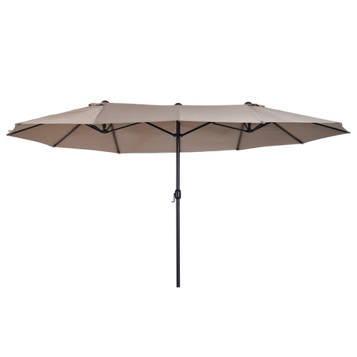 Outsunny - 15'x 8.7' Outdoor Patio Umbrella with Twin Canopy Backyard Umbrella with Lift Crank Tan
