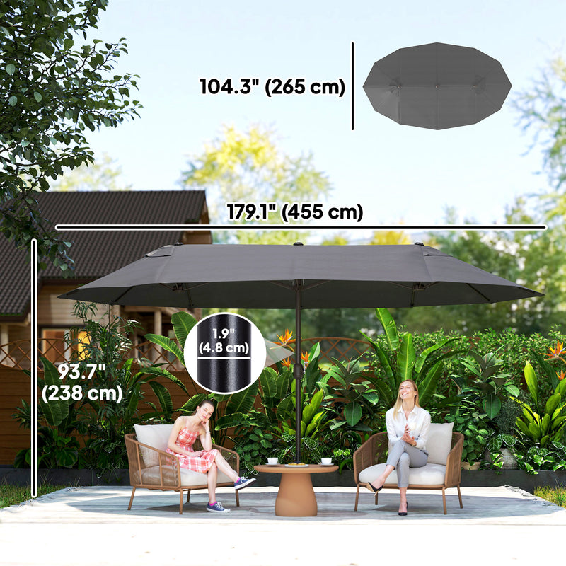 15' Double-Sided Patio Umbrella Parasol Sun Shelter Canopy Shade Grey
